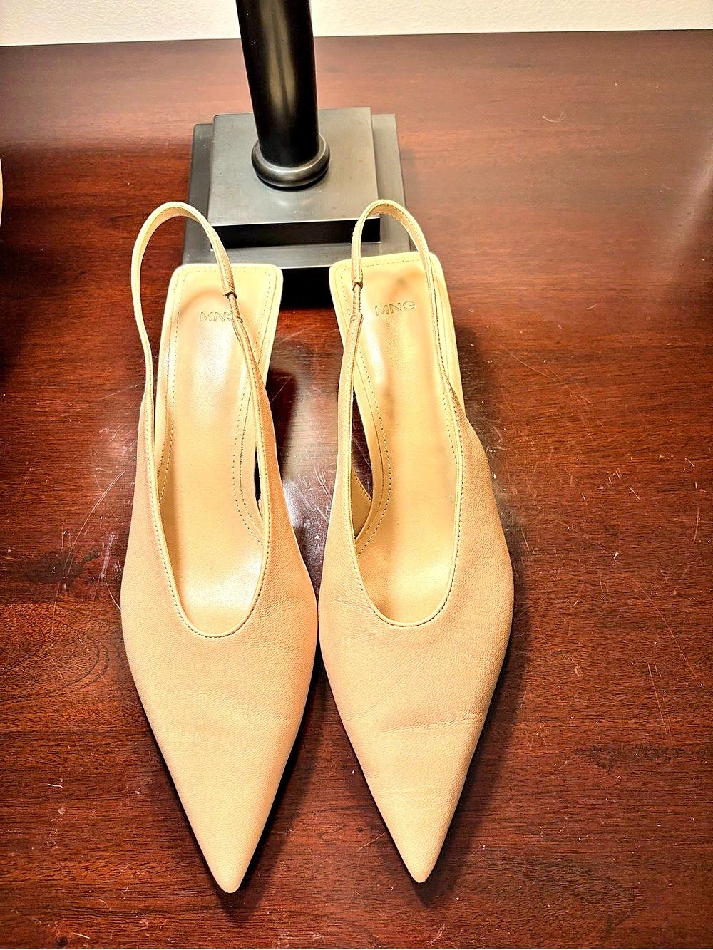 MANGO LEATHER Pointed Toe Slingback Heels in NUDE EU 40/US9